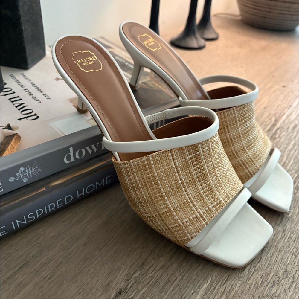Malone Souliers Women's White and Natural Woven Slide Sandals - Picture 4 of 5